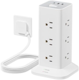 Power Strip Tower with Surge Protector, TESSAN Flat Plug Extension Cord 10 Ft with 12 AC Outlets with 3 USB Ports (1 USB C), Multiple Outlets for Home, Office Supplies, Dorm Room Essentials