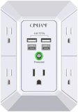 USB Wall Charger, Surge Protector, QINLIANF 5 Outlet Extender with 4 USB Charging Ports (4.8A Total) 3-Sided 1680J Power Strip Multi Plug Outlets Wall Adapter Spaced for Home Travel Office(2U2C),White