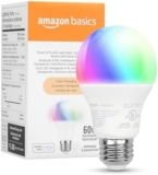 Amazon Basics Smart A19 LED Light Bulb, Color Changing, 9W (60W Equivalent), 800LM, Works with Alexa Only, 2.4 GHz Wi-Fi, No Hub Required, 1-Pack