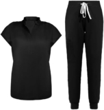 Scrubs for Women Scrub Sets, Slim Scrubs Stretch Top & Jogger Scrub Pants with Multi Pocket Yoga Waistband