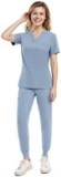 Scrubs for Women Set, V-Neck Scrub Top & Joggers Pants Sets, Slim Quick-dry Anti Wrinkle Yoga Waistband