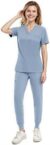 Scrubs for Women Set, V-Neck Scrub Top & Joggers Pants Sets, Slim Quick-dry Anti Wrinkle Yoga Waistband