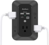 Outlet Extender Surge Protector, Addtam 5-Outlet Splitter with 4 USB Wall Charger(PD 20W), Multi Plug Wall Outlet Power Strip for Home, Dorm Room Essentials Black