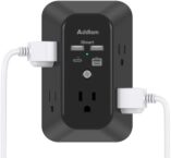 Outlet Extender Surge Protector, Addtam 5-Outlet Splitter with 4 USB Wall Charger(PD 20W), Multi Plug Wall Outlet Power Strip for Home, Dorm Room Essentials Black