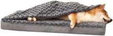 Orthopedic Memory Foam Bed for Large Dogs, Waterproof Cooling Pet Mats for Crate with Removable Washable Cover,Ideal for Arthritic Dogs (Large-35″x 22″ x 3″, Rose Plush+Blanket)