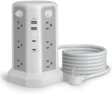 Long Extension Cord 10FT 1625W|13A with Multiple Outlets, Surge Protector Power Strip Tower with 4 USB(2 USB C) Ports, Flat Plug 1800J Overload Protection for Home Office DormRoom Essentials