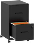 AQY 2 Drawer Mobile File Cabinet with Lock, Rolling Metal Filing Cabinet for Home Office, Vertical File Cabinet on Wheels, Small Black File Storage Cabinets for Legal/Letter/A4 Files Assembly Require