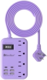 6 USB(2 USB C) Purple Travel Power Strip- 5Ft Purple Extension Cord with 24W USB Charging Station and 4 Outlets, Purple Desk Accessories with Surge Protector for Cute Kawaii Lavender Office Dorm Room