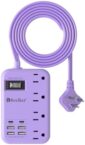 6 USB(2 USB C) Purple Travel Power Strip- 5Ft Purple Extension Cord with 24W USB Charging Station and 4 Outlets, Purple Desk Accessories with Surge Protector for Cute Kawaii Lavender Office Dorm Room