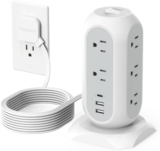 Surge Protector Power Strip Tower 10 Ft, TESSAN Flat Plug Extension Cord with 11 AC Outlets 3 USB Ports (1 USB C), 1050J Protection Charging Station for Home, Office Supplies, Dorm Room Essentials