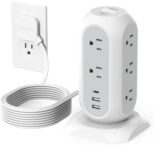 Surge Protector Power Strip Tower 10 Ft, TESSAN Flat Plug Extension Cord with 11 AC Outlets 3 USB Ports (1 USB C), 1050J Protection Charging Station for Home, Office Supplies, Dorm Room Essentials