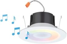 Juno 6 Inch Smart Recessed Light Speaker, Bluetooth, Alexa, Google Home Compatible, RGBW Speaker Downlight, Dynamic Color Red Green Blue White, Matte White (J6SLC RGBW MW M6)