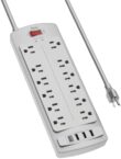 Power Strip, ALESTOR Surge Protector with 12 Outlets and 4 USB Ports, 6 Feet Extension Cord (1875W/15A), 2700 Joules, ETL Listed, Grey