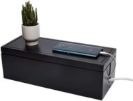 Changsuo Cable Management Box Wooden Cord Organizer Box for Extension Cord Power Stripe Surge Protector Wire Management Concealer Organizer Cover Hider for Desktop Home Office Kitchen (Black)