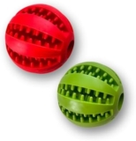 Treat Ball for Dogs, Pack of 2 Durable Dog Treat Ball for Teeth Cleaning & IQ Training, Dog Enrichment Non Toxic Chew Toys, Interactive Food Feeder Puppy Ball Toys (Red – Green, 2.8 inches)