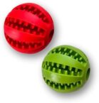 Treat Ball for Dogs, Pack of 2 Durable Dog Treat Ball for Teeth Cleaning & IQ Training, Dog Enrichment Non Toxic Chew Toys, Interactive Food Feeder Puppy Ball Toys (Red – Green, 2.8 inches)