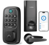 Keyless Entry Door Lock, WiFi Smart Keypad Deadbolt with Handle Set, Supports Fingerprint, Amazon Alexa, Google Assistant, App Control, Auto-Lock, One-Time Code, Anti-Peeking Password