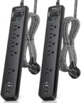 2 Pack Surge Protector Power Strip – USB C Power Strip, Flat Extension Cord with 5 Widely 3 USB (2 USB-C) Ports, Desktop Charging Station for Home Office College Dorm Room Essentials