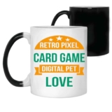 Gift Design Novelty Gift for and Ns – Retro Pixel Card Game – Digital Pet Care Technology – for Birthday – and Multicolor 11 Oz White Ceramic Color Changing Mug