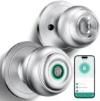 Fingerprint Door Lock, Smart Fingerprint Door Knob with Lock, Biometric Door Lock with App Control & Key, Keyless Thumbprint Entry Door Lock for Bedroom, Front Door, Home, Apartment-Silver