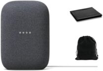 Google Audio Bluetooth Speaker – Wireless Music Streaming, Powerful Sound, Assistant Built-in, Wi-Fi and Bluetooth Connectivity, Smart Home Control, Stereo Pairing, Includes Pouch and Cloth