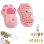 Pet Spritz Defur Comb for Dogs, Puffease Pets Spray, Electric Massage Steamy Brush for Cats Dogs Pets Detangle Cleaning Grooming (Pink A)