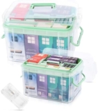 2-Pack Clear Medicine Organizer Storage Box with Pill Splitter,Thickened Multi-Layer First Aid Organizer&Medical Case,Durable Plastic Medicine Box with Lids,Trays,Labels,Handles for Home,Office,Travel
