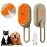 Cat Steam Brush, Ultimate Pet Steam Groomer Comb, Pet Hair Steamy Brushes for Massaging and Cleaning Shedding Pets, Multifunctional Hair Removal Comb for Cat and Dog (Khaki+Pet Care Serum)