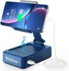 TechGlow Gifts for Men Women Foldable Cellphone Stand with Bluetooth Speaker and Power Bank Birthday Gift Idea for Mom Dad Cool Gadget Tech Gifts-Blue