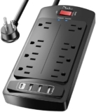 10 Feet Surge Protector Power Strip – Nuetsa Extension Cord(1625W/13A) with 8 Outlets and 4 USB Ports, Flat Plug, 2700 Joules, for Home, School, College Dorm Room, and Office, ETL Listed, Black