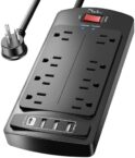 10 Feet Surge Protector Power Strip – Nuetsa Extension Cord(1625W/13A) with 8 Outlets and 4 USB Ports, Flat Plug, 2700 Joules, for Home, School, College Dorm Room, and Office, ETL Listed, Black