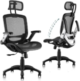GABRYLLY Ergonomic Office Chair, High Back Home Desk Chair with Headrest, Flip-Up Arms, 90-120° Tilt Lock and Wide Cushion, Big and Tall Mesh Chairs for Man Woman, Black Task Chair