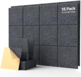 18 Pack Soundproof Wall Panels Self-Adhesive, Square Sound Proof Foam Panels for Wall, High Density Acoustic Panels, Acoustic Panels for Home Office, Reccording Studio 12″ X 12″ X 0.4″ Dark Gray