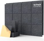 18 Pack Soundproof Wall Panels Self-Adhesive, Square Sound Proof Foam Panels for Wall, High Density Acoustic Panels, Acoustic Panels for Home Office, Reccording Studio 12″ X 12″ X 0.4″ Dark Gray