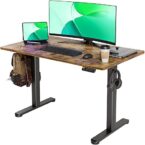 Electric Standing Desk, Adjustable Height Stand up Desk, 24×48 Inches Sit Stand Home Office Desk with Splice Board, Black Frame/Rustic Brown Top