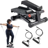 Sunny Health & Fitness Mini Stepper for Exercise at Home, Stair Step Workout Machine with Resistance Band, Fullbody Cardio, Upgraded Over 300lb Weight Capacity, Optional Free SunnyFit App Connection