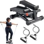 Sunny Health & Fitness Mini Stepper for Exercise at Home, Stair Step Workout Machine with Resistance Band, Fullbody Cardio, Upgraded Over 300lb Weight Capacity, Optional Free SunnyFit App Connection