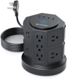 TROND Tower Surge Protector Power Strip with USB, 14 Widely Spaced Outlets, 2-USB C and 2 USB-A, 2100J Surge Protection, 10 Ft Extension Cord with Multiple Outlets Home, Office, Dorm Essentials Black