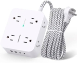 Surge Protector Power Strip – 8 Outlets with 4 USB (2 USB C) Charging Ports, Multi Plug Outlet Extender, 5Ft Braided Extension Cord, Flat Plug Wall Mount Desk USB Charging Station for Home Office ETL
