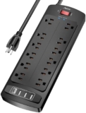 Power Strip Surge Protector – ALESTOR 10 Feet Extension Cord (1875W/15A) with 12 Outlets and 4 USB Ports, 2700 Joules, for Home, School, College Dorm Room, and Office, ETL Listed, Black