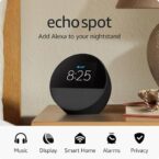 Amazon Echo Spot (2024 release), Smart alarm clock with vibrant sound + Alexa, Black