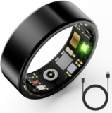 HitTopss Smart Ring, Fitness Tracking Smart Ring with Calories/Heart Rate/Blood Oxygen/Sleep Monitoring, IP68 Waterproof, No APP Subscription (Black, Size 8)