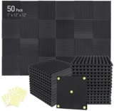 50 Pack Acoustic Foam Panels 1″ x 12″ x 12″ Sound Proof Foam Panles Soundproofing Noise Cancelling Wedge Panels for Home Office Recoding Studio with 300PCS Double-Side Adhesive