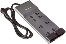 Belkin 8-Outlet Power Strip Surge Protector w/Flat Plug, 6ft Cord – Ideal for Computers, Home Theatre, Appliances, Office Equipment (3,550 Joules) – (Pack of 3)