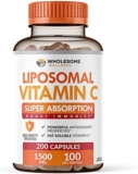 Liposomal Vitamin C Capsules (200 Pills 1500mg Buffered) High Absorption VIT C, Immune System & Collagen Booster, High Dose Fat Soluble Immunity Support Ascorbic Acid Supplement, Natural Vegan