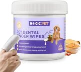 HICC PET Teeth Cleaning Wipes for Dogs & Cats, Remove Bad Breath by Removing Plaque and Tartar Buildup No-Rinse Dog Finger Toothbrush, Disposable Gentle Cleaning & Gum Care Pet Wipes, 50 Counts