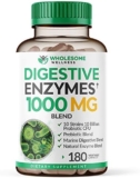 Wholesome Wellness Digestive Enzymes 1000MG Plus Prebiotics & Probiotics Supplement, 180 Capsules, Organic Plant-Based Vegan Formula for Digestion & Lactose with Amylase & Bromelain,3-6 Months Supply