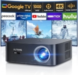 [1000 ANSI/Google TV]Smart Projector with WiFi 6 and Bluetooth, Netflix-Licensed 4K Support, Outdoor Movie Proyector, 1080P Home Ceiling Auto Focus Projector, PUTRIMS K12 Gray