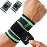 HiRui Wrist Brace Wrist Wraps Compression Wrist Strap, Wrist Support for Work Fitness Weightlifting Sprains Tendonitis, Carpal Tunnel Arthritis, Pain Relief, Adjustable Wristbands 2 PACK (Green, L)