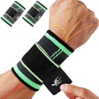 HiRui Wrist Brace Wrist Wraps Compression Wrist Strap, Wrist Support for Work Fitness Weightlifting Sprains Tendonitis, Carpal Tunnel Arthritis, Pain Relief, Adjustable Wristbands 2 PACK (Green, L)